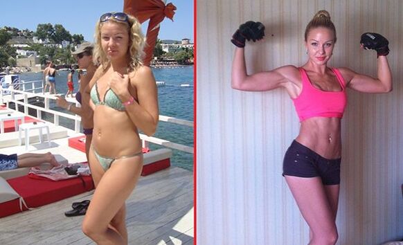 foto prima e dopo l'aumento del seno con l'aiuto dello sport